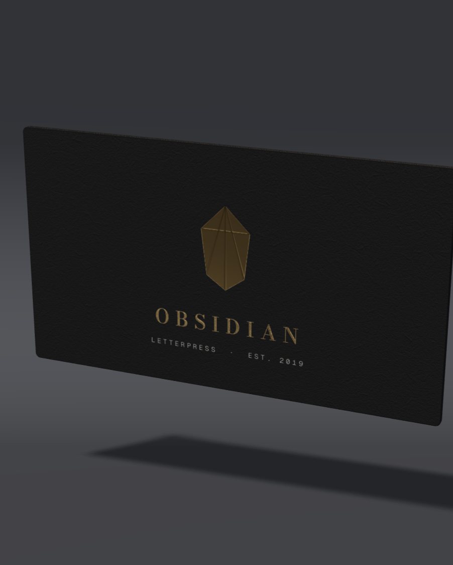 Foil-stamped black business card rendered in the browser